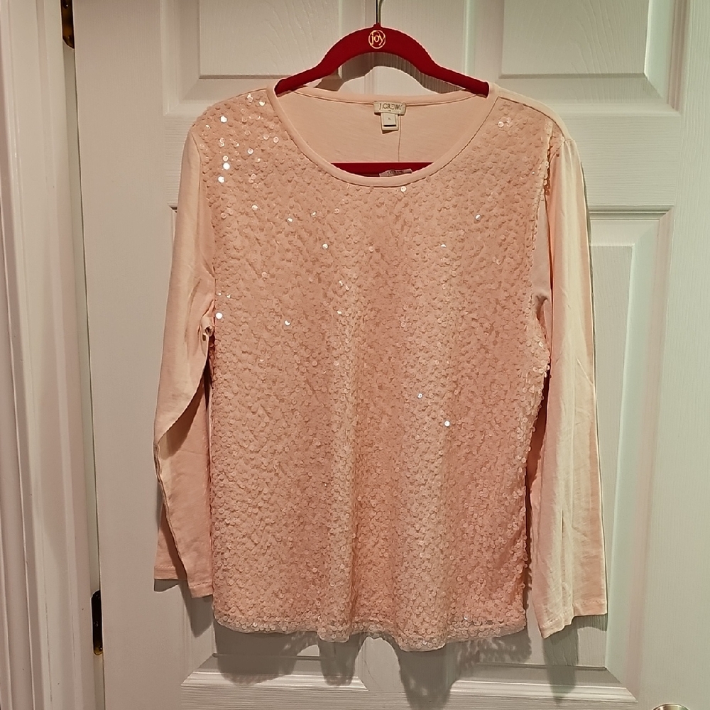 J. Crew Pink Sequin Long Sleeve Blouse